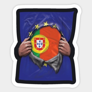 Portugal Flag European Union Flag Ripped Open - Gift for Portuguese From Portugal Sticker